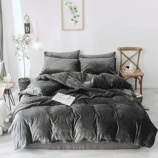 Sedefen Samt Biber Bettwäsche 135x200cm Mädchen Grau Winter Warme Cashmere Touch Flauschig Flanell Bettbezug Deckenbezug und Kissenbezug mit Reißverschluss