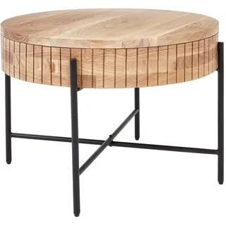 Carryhome Couchtisch , Schwarz, Akaziefarben , Holz, Metall , Akazie , vollmassiv , Holz , rund , Rundrohr , 70x50x70 cm , einfacher Aufbau , Wohnzimmer, Wohnzimmertische, Couchtische, Couchtische rund