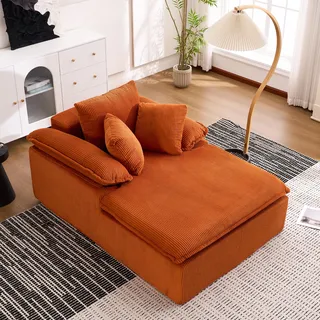 MODFU Hohes Schlafsofa Liegesofa aus Schaumstoff, Tagesbett Lese-Liegesofa keine Montage,Loungesofa mit breiten Armlehnen,Orange - Orange