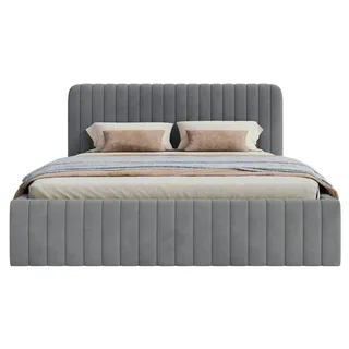 Selsey Saliano - Polsterbett mit Samtbezug und Stauraum, Blau-Grau, 160x200 cm - Grau