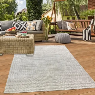 Moderner Outdoor Teppich wetterfest Terrasse Balkon Boho-Style hochwertig pflegeleicht Beige Größe - 300 x 400 cm - Beige