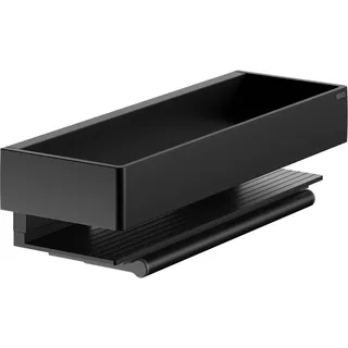 Keuco Edition 11 Duschkorb, mit Duschabzieher, Aluminium schwarz matt, Made in Germany, abnehmbar, inkl. Schrauben und Dübel, Duschablage mit Glasabzieher zum Bohren (optional zum Kleben)