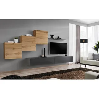 Designer Wohnzimmermöbel Wohnwand Grau TV Ständer Moderne Sideboard Wandregal - Grau