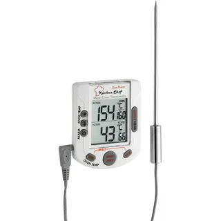 TFA Dostmann Küchen-Chef Duo-Therm Digitales Bratenthermometer Ofenthermometer, 14.1503, Kerntemperaturkontrolle, Fleischthermometer, Temperaturfühler, inkl Timer, für BBQ oder Smoker, weiß
