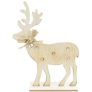 Ideen mit Herz LED-Deko Rentier aus Holz | Rentier: 23cm x 17cm x 0,5cm | mit Fuß | 5 LEDs | warmweiß | ideal zum Basteln oder als Weihnachts-Deko