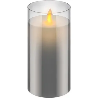 goobay LED Echtwachs Kerze im Glas 7,5 x 15 cm grau