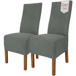 Scheffler Home Stuhlhussen Emma Grau 2er Set aus Jersey Baumwolle – Elastische Stuhlbezüge für Hochlehner und Polsterstühle, waschbar und formstabil, Oeko-TEX Zertifiziert
