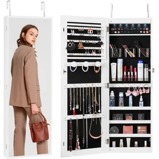 VEVOR abschließbarer Schmuckschrank Schmuckspiegelschrank 108cm Hohe, Aufbewahrung von Juwelen mit Ganzkörperspiegel, Schmuckspiegel-Organizer mit LED-Innenbeleuchtung & Samtfutter, Weiß