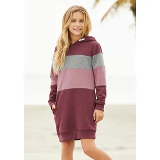 Sweatkleid KIDSWORLD, Mädchen, Gr. 152/158, N-Gr, bunt (bordeaux, rosa), Sweatware, Obermaterial: 60% Baumwolle, 40% Polyester. Einsatz: 85% Baumwolle, 15% Viskose, mehrfarbig, unifarben mit Farbeinsätzen, tailliert ca. Mitte Oberschenkel, Bündchen, Kleider Sweatkleid, lang, sportliches Streifendesign, aus Baumwollmischung, Langarm