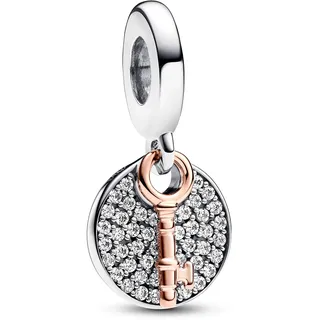 Pandora Moments Bicolor Schlüssel zum Glück Doppelter Charm-Anhänger aus Sterling Silber mit rosévergoldeter Metalllegierung, Kompatibel Moments Armbänder, 783236C01