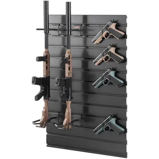 Vevor Waffenwandhalterung für 2 Gewehre & 4 Pistolen, Gewehrhalter mit Haken, Gewehrregal aus Kohlenstoffstahl (Rahmen) & PVC (Rückwand), Waffenaufbewahrung Waffenregal Modulares Aufbewahrungssystem