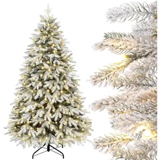 Yorbay Künstlicher Weihnachtsbaum mit Beleuchtung Weiß Schneeflocken LED Tannenbaum für Weihnachten-Dekoration, aus PE und PVC, 150cm