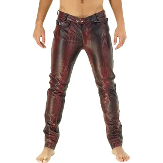 Bockle® Flash Leather Pants Lederhose Lederjeans Skinny Herren Leder Tube , W32/L34 - Rot
