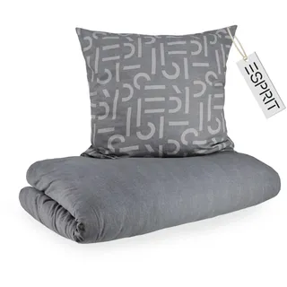 Esprit Flanell Bettwäsche 135x200 Baumwolle Grau - Luxus Bettwäsche-Set 2teilig Öko - kuschelig warm & flauschig - 135 x 200-1 Bettwäschebezug und 1 Kopfkissenbezug 80x80cm - Herbst & Winter