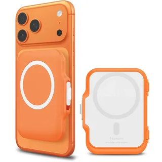 Spigen TinTap MagFit+ MagSafe Kartenhalter mit Verschluss-System Kompatibel mit iPhone 17/16/15, andere MagSafe-Modelle, Google Pixelsnap und MagSafe-Zubehör - Orange