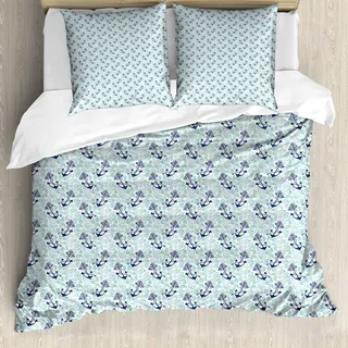 ABAKUHAUS Anker Bettbezug, Ozean-Tropfen-Navy Seil, Milbensicher Allergiker geeignet mit Kissenbezügen, 155 cm x 220 cm - 80 x 80 cm, Mint Green Dark Blue