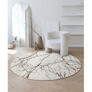 the carpet Mila Teppich – moderner Kurzflor Wohnzimmerteppich mit 3D Hoch-Tief-Effekt, Glanzeffekt & weicher Oberfläche, Fußbodenheizung geeignet, Blitz Effekt, Creme Gold, 200 cm Rund