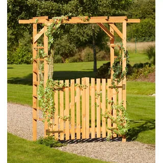 Rosenbogen PROMADINO "Pergola Anke", braun, B:200cm H:210cm T:60cm, Holzwerkstoff, Rankhilfen, Rosenbogen, BxTxH: 200x60x210 cm, mit Türen, Topseller