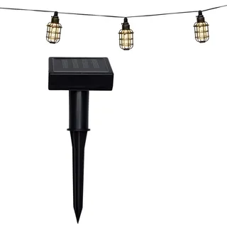 Grundig Solar Lichterkette Gartenleuchte 10 LED-Laternen 12 Lumen Warmweißes Licht inkl. Solarpanel Batterielebensdauer 86 Stunden Schwarz - Schwarz