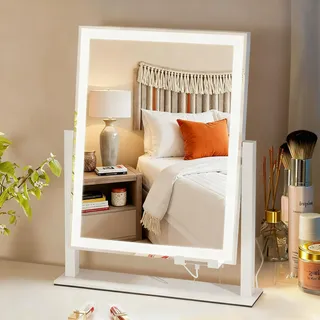 DWVO Schminkspiegel mit Beleuchtung, 30 x 40 cm Hollywood Spiegel mit 10-facher Vergrößerung, 3 Farblichtmodi, USB-aufladbar, 360° Drehung, Touchbedienung, LED Vanity Mirror