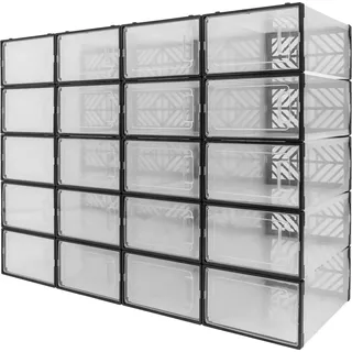 Schuhboxen - Stapelbare Aufbewahrungsboxen - Set mit 20 Stück - Transparente Front - 92 x 70 x 34,5 cm - Schwarz - Schwarz
