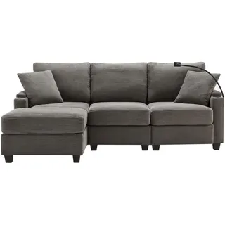 Urban Meuble Sofa Modernes 3-Sitzer mit Stoffbezug, Grau – Komfortabel, stilvoll, langlebig, 220 x 90 x 85 cm , Holzwerkstoff, Textil , 213.5x139 cm , Wohnzimmer, Sofas & Couches, Wohnlandschaften, Ecksofas