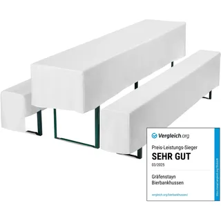 Gräfenstayn® Valentin - Biertischhussen-Set 3 TLG für Bierzeltgarnitur - 50cm oder 70cm Tischbreite - mit Öko-Tex Siegel Standard 100 : "Geprüftes Vertrauen 30570 (Weiß, 50x220cm)