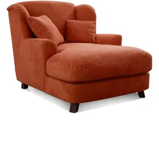 Cavadore XXL-Sessel Assado / Großer Polstersessel mit Holzfüßen und großer Sitzfläche / Inkl. 2 Zierkissen / 109 x 104 x 145 / Webstoff Orange (Terra)