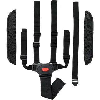 5-Punkt-Gurtsystem mit Schulterpolstern, für Hochstuhl, Kinderwagen und Buggy, in Schwarz, einfach Anzubringen, mit Stegschnallen für feste Schlaufen, Kinderstuhl Sicherheitsgurt, Anschnallgurt Stuhl