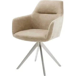 DeLife Polsterstuhl Pejo-Flex Kreuzgestell kantig Edelstahl Mikrofaser Beige Vintage Taschenfederkern,