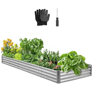 VEVOR Hochbeet Metall 3600x1200x290 mm, Pflanzbeet, Gemüsebeet, Pflanzkasten mit offenem Boden & abgerundeten Kanten, Blumenbeet, Kräuterbeet, für Gemüse, Blumen, Kräuter & Sukkulenten, verzinkt