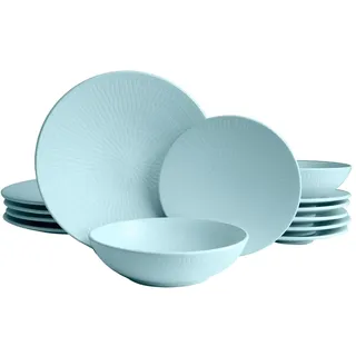 ECHTWERK 12-teiliges Vintage Tafelservice, "Blanka" Nature-Design, für 4 Personen, Stilvolles Geschirrset mit Struktur aus Steingut mit 4 x Speiseteller, 4 x Beilagenteller, 4 x Suppenteller, Mint