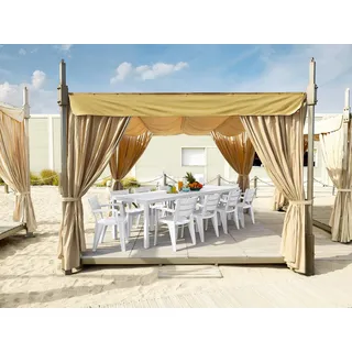 Dmora - Gartentisch Varda, Picknickbasis, Mehrfachposition Garten-Esstisch, Mehrzweck-Außenbank, Made in Italy, 292x86 h74 cm, Weiß