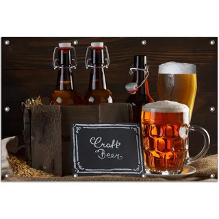 Wallario Outdoor-Poster für Garten oder Balkon, Motiv Biervarianten - Pils im Glas Flaschenbier Schild Craft Beer, in ca. 80 x 120 cm - Braun