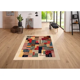 OTTO home Wollteppich "Felia" rechteckig 12 mm Höhe reine Wolle, handgewebt, mit Bordüre, multi, beige