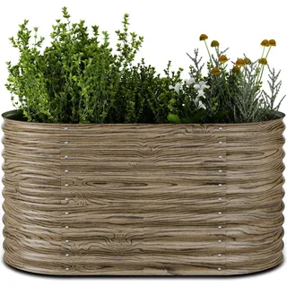 Blumfeldt High Grow Hochbeet, Ergonomisches 913 L Ovales Beet In Holzoptik, Wetterfestes Metall Für Blumen, Kräuter & Gemüse – Rostbeständiger Stahl Mit Offener Bodenstruktur & Einfache Montage - Braun