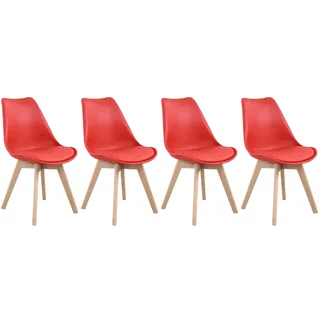 Happy Garden 4er Set Esszimmerstühlen im skandinavischen Stil Nora rot mit Kissen, Küchenstühle, gepolsterte Stühle, Beine aus massivem Buchenholz