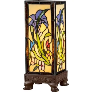 Casa Padrino Luxus Tiffany Tischleuchte Braun / Mehrfarbig 13 x 13 x H. 37 cm - Handgefertigt aus 327 Teilen