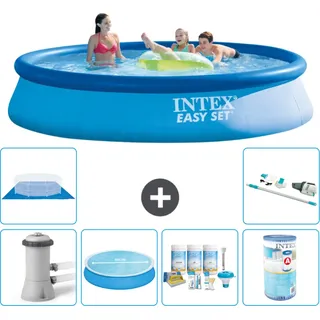 Intex runder aufblasbarer Easy Set-Schwimmpool – 396 x 84 cm – Blau – inklusive Pumpe Sonnensegel - Wartungspaket - Filter - Bodenplane - Staubsauger