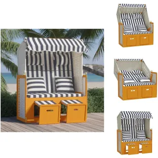 vidaXL Strandkorb mit Kissen Poly Rattan & Massivholz Weiß & Blau - Sonnenliegen - Weiß