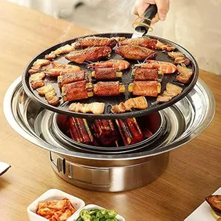 Holzkohlegrill Koreanischer Grill Tragbarer Edelstahl Antihaft-Holzkohleofen für Outdoor Camping BBQ Grill 34,8 cm Kleiner Grill Outdoor Kochen