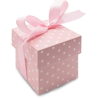 Decoraparty 10 Konfektschachteln mit Schleife für Gastgeschenke, Süßigkeiten-Box für Hochzeit, Konfirmation, Taufe, Jahrestag, Kommunion, Pink mit Punkten