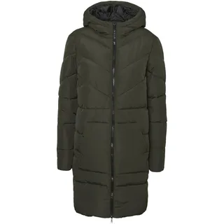 Noisy May Damen Langer Daunen-Steppmantel mit Kapuze in Kieferngrün