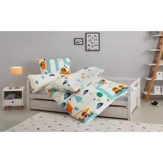 LÜTTENHÜTT Kinderbettwäsche »CUDDLEE«, in vielen Designs: Dino,Einhorn,Weltraum,Baustelle,Herz,Trecker, blau