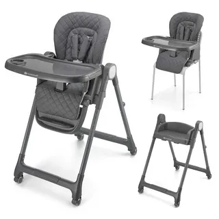 Kinderkraft TULO Kinderhochstuhl 3-in-1, Kinderstuhl, Hochstuhl, bis 25kg, 5 Höhenpositionen, 3 Rückenstützen, 3 Fußstützenpositionen, 4 Räder mit Bremse, Grau