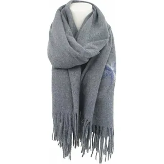 Winter Damen Schal Cashmera » Fransenschal Soft Feeling » Winterschal 180x72 cm » Damenschal mit Blume [Grau]