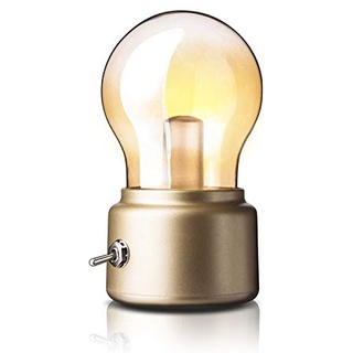 Esoes Singeru Mini LED Tischlampe Vintage USB Glühbirne Nachttischlampe Akku Retro Design Deko Lampe Batteriebetrieben mit Ladekabel Gold