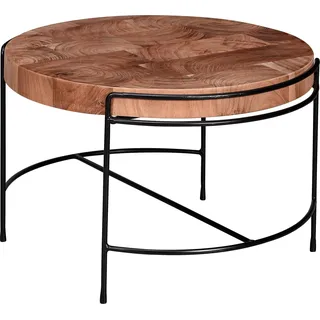 Couchtisch Akazie Massivholz Metall Rund Industrial 62x40x62cm - Braun