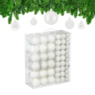 Relaxdays Weihnachtskugeln im 138er Set, Kunststoff, glitzernde, Matte, glänzende Baumkugeln, Christbaumschmuck, weiß