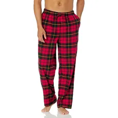 Amazon Essentials Herren Pyjamahose aus Flanell (erhältlich in Big & Tall), Rot Schwarz Buffalokaros, XS
